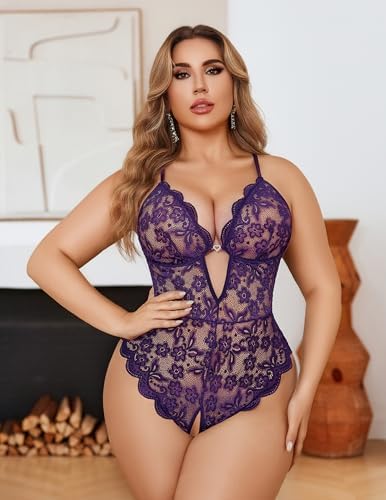 Avidlove Women Plus Size Lingerie Lace Teddy Deep V Lingerie Bodysuit One Piece Babydoll 14-22 Plus