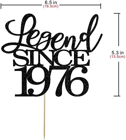 Legend Since 1976 Cake Topper 50th Birthday Happy Birthday Cake Topper Men and Women Cheer 50 Years Old Handmade Black Glitter Cake Decoration (1976)