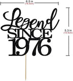 Legend Since 1976 Cake Topper 50th Birthday Happy Birthday Cake Topper Men and Women Cheer 50 Years Old Handmade Black Glitter Cake Decoration (1976)