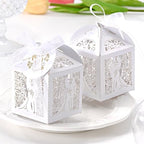 AdasBridal 50pcs Wedding Favor Boxes White Treat Boxes Candy Box Laser Cut The Groom and The Bride with Thank You Card Wedding Bridal Shower Anniversary Party Gift for Guest 1.97in