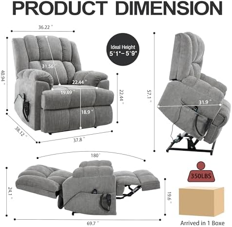 Trustyue Dual Motor Power Lift Recliner Chair with Lay Flat, Full-Body Vibration & Lumbar Heating - Lift Assist Chair for Elderly, Electric Recliner with Massage and Heat, Easy Assembly Light Grey
