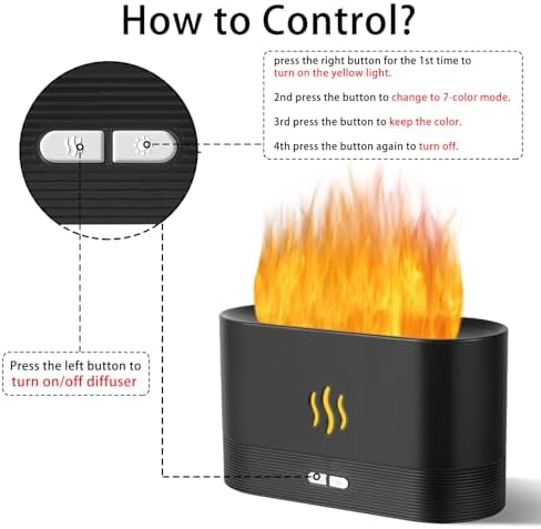Flame Diffuser Humidifier-Auto Off 180ml Essential Oil Diffuser-2 Modes Brightness Aroma Humidifier with Fire Flame Effect for Home,Office,Spa,Gym (Black)