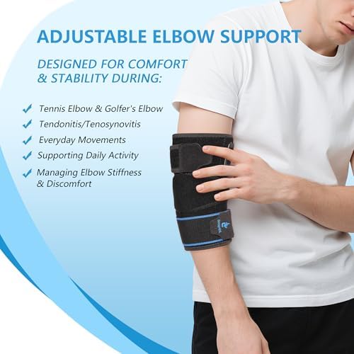 Adjustable Elbow Brace Tennis Elbow Brace for Men & Women, Elbow Compression Sleeve for Tendonitis, Golfers Elbow, Bursitis - Breathable SBR Elbow Support Wrap, L/XL