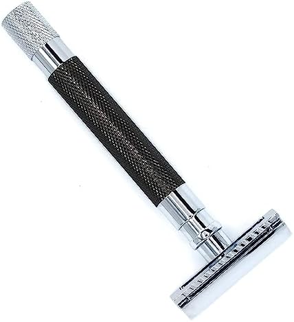 Parker 56R Heavyweight Double Edge Safety Razor with 5 Parker Premium Platinum Stainless Steel Razor Blades – Classic 3 Piece Design (Graphite)