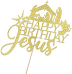 Happy Birthday Jesus Cake Topper,Glitter Jesus Birthday Cake Decorations,Winter Holiday Christmas Religious Decorations