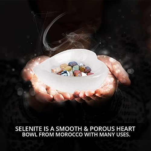 Selenite Crystal Heart Shaped Bowl 10cm, Crystals Smudging Bowl for Reiki Healing, Anxiety Relief & Meditation. Ideal for Gift & Home Decor - White