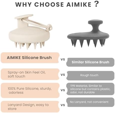 AIMIKE Scalp Massager Shampoo Brush, Soft Silicone Scalp Scrubber, Scalp Brush/Exfoliator for Washing Hair Dandruff, Scalp Massager Hair Growth Stimulator, Wet Dry Scalp Hair Scrubber - Oatmeal