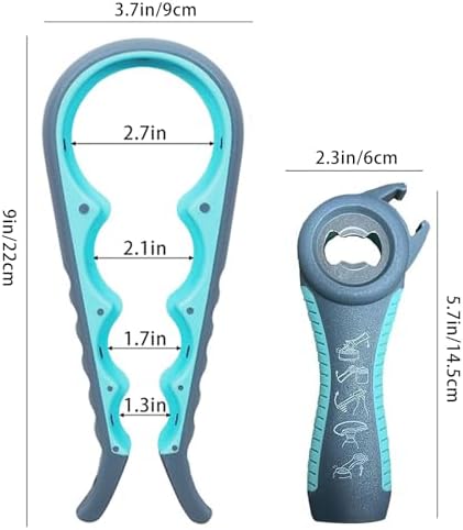 Jar Opener for Seniors with Arthritis,Jar Opener for Weak Hands,5-in-1 Bottle Opener,4-in-1 Can Opener (A-Blue)