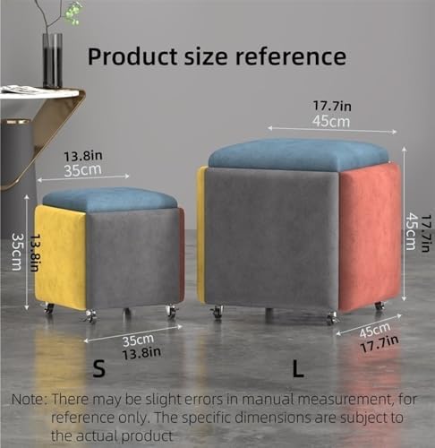 Folding Stool, 5 in 1 Seating Cube, Leather Square Ottoman Foot Stool with Wheels, Multifunctional Chair Suitable for Apartment Living Room(Orange,Large)