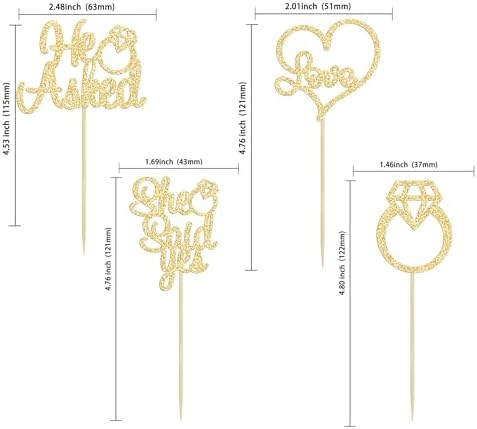 Gyufise He Asked She Said Yes Cupcake Toppers Gold Glitter Diamond Ring Heart Love Cake Picks for Wedding Engagement Party Cake Decorations 24 Pack