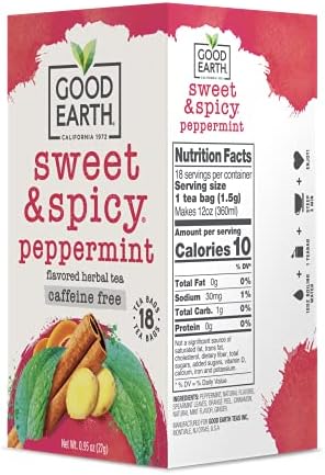 Good Earth Tea Sweet & Spicy Caffeine Free Peppermint Herbal Tea, 18 Teabags (Pack of 6)
