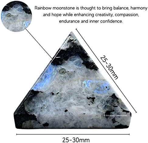 Amazing Gemstone Rainbow Moonstone Pyramid Crystal Healing Stones - 1" Great Pyramid Figurine of Natural Stone Pyramid for Meditation, Reiki, Chakra Balancing and Crystal Pyramids Grid