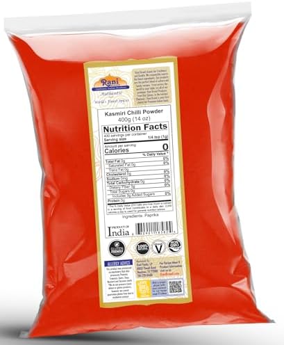 Rani Kashmiri Chilli Powder (Deggi Mirch, Low Heat) Ground Indian Spice 14oz (400g) ~ All Natural, Salt-Free | Vegan | No Colors | Gluten Friendly | NON-GMO | Kosher | Indian Origin