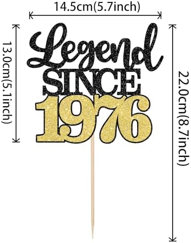 1 PCS Legend Since 1976 Cake Topper Black Gold Glitter Fifty Happy 50th Birthday Cake Pick Cheers to 50 Years Cake Decoration for 50th Birthday Wedding Anniversary Party Decorations Supplies