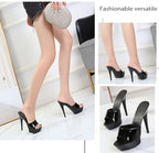 Women Fish Mouth Sky High Heel Platform Sexy Party Slides Round Open Toe Slip On High Heeled Backless Prom Sandals Fashion Stiletto Dress Bridal Evening Shoes