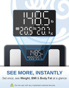 GE Smart Scale for Body Weight: BMI Body Fat Digital Bathroom Scales, 13 Body Composition Monitor Health Analyzer for Home Gym, Bluetooth App Sync, Accurate 400lb Weighing, Black 11inch