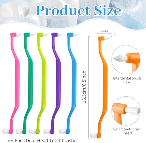 6 Pieces 2-in-1 Toothbrush with Interdental and Wisdom Teeth Brush Heads for Comprehensive Oral Care, Soft Single Interdental Brushes Between Teeth Wisdom Toothbrush for Braces