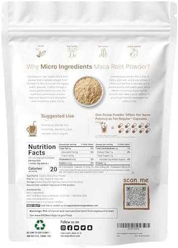 Micro Ingredients Organic Maca Root Powder, 2 Pound, Gelatinized for Better Absorption, Rich in Antioxidants, No GMOs, Vegan Friendly and Peru Origin