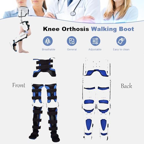Articulated Knee Orthosis Immobilizer, Professional Hip-Knee-Ankle-Foot Orthosis with Walking Boot, Knee Support Brace, Leg Support for Walking (Both)