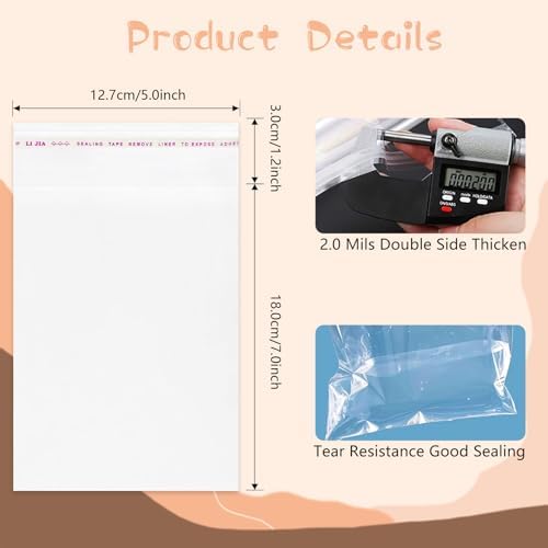 5x7 Inches Self Sealing Cookie Bags, 100Pcs Clear Plastic Resealable Cellophane Bags for Packaging Candy Treat Goodie Favors Cookies and Valentines Gift Giving - Self Adhesive Wrappers