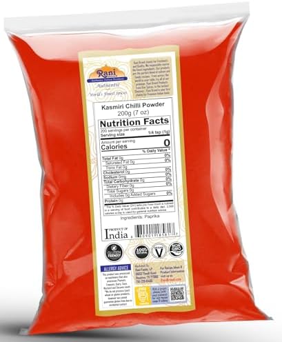 Rani Kashmiri Chilli Powder (Deggi Mirch, Low Heat) Ground Indian Spice 7oz (200g) ~ All Natural, Salt-Free | Vegan | No Colors | Gluten Friendly | NON-GMO | Kosher | Indian Origin