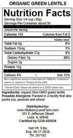 Green Lentils 5 Pounds Whole USDA Certified Organic, Non-GMO, Bulk, Product of USA, Mulberry Lane Farms