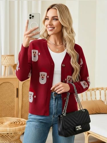 ANRILITA Women's V Neck Long Sleeve Open Front Chunky Cardigan Fall Knitted Button Up Sweaters