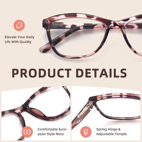 3-Pack Reading Glasses for Women Cat Eye Style Frame Blue Light Blocking Spring Hinge Readers