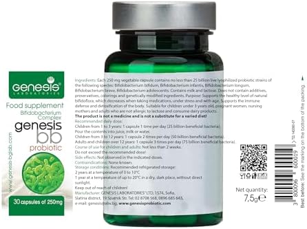 Genesis LABORATORIES Probiotic Supplement with Bifidobacterium spp. 250 mg 30 Capsules Immune Support Gut Health Probiotics for Digestive Health Anti Bloating for Men and Women Gut Restore Probiotic