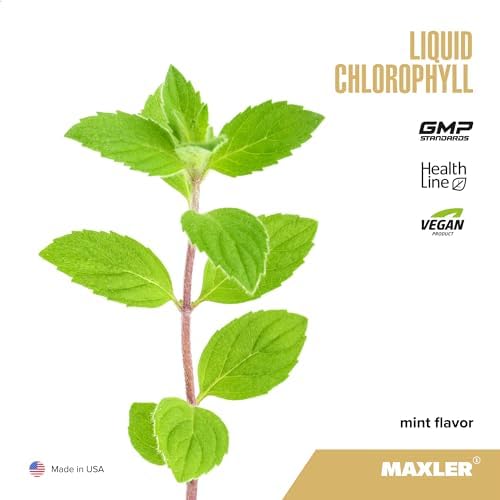 Maxler Liquid Chlorophyll Mint Flavor - Internal Deodorant for Body Odor & Bad Breath Supplement - Vegan Liquid Chlorophyll - 132 mg of Chlorophyllin per 1 Serving (15 Servings) - 15.2 fl oz