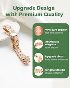 Jeracol Copper Bracelets for Women, Ultra Strength Magnetic Bracelets with 3800 Gauss Magnets & Sparkling Cubic Zirconia, Pure Copper Clover Jewelry with Ring