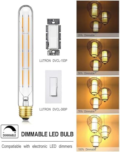 E26 Tubular Led Bulb 8W T10 Dimmable Long Light Bulbs 75 Watt E26 Medium Base 2700k Warm White Edison Tube Lights Bulbs 8.9Inches, 6Pack.