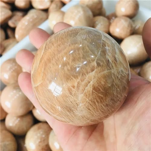 AtkitS Beautiful Natural Peach Moonstone Sphere Quartz Crystal Stone Ball Healing Reiki Decoration Gift 1pc (Size : 5-5.5cm)