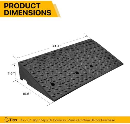 Magshion 1 Pack 7.6" Rise Rubber Curb Ramp for Driveway, 4400 lbs Capacity Per Ramp, 39.3" Wide Heavy Duty Threshold Ramp for Car, Wheelchair, Loading Dock, Warehouse, Trailer, Scooter & Motorcycle