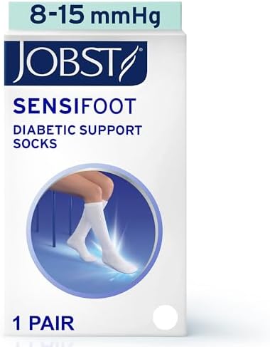 JOBST SensiFoot Diabetic Compression Socks for Men and Women 8-15 mmHg with Seamless Toe and Moisture Management - Extra Padding in Toe, Foot, and Heel Area - Knee High - Closed Toe - White, Large