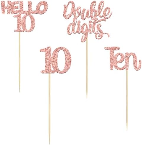 Gyufise 24 Pack Glitter 10th Birthday Cupcake Toppers Double Digits Cupcake Toppers Hello 10 Ten Cupcake Picks for 10th Birthday Party Cake Decorations Supplies
