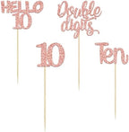 Gyufise 24 Pack Glitter 10th Birthday Cupcake Toppers Double Digits Cupcake Toppers Hello 10 Ten Cupcake Picks for 10th Birthday Party Cake Decorations Supplies