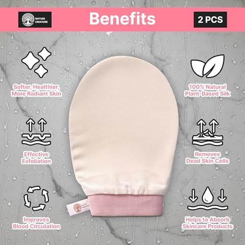 Vegan Silk Exfoliating Gloves Set (2 Pack) – Korean Spa Body Scrubber Mitt for Dead Skin & Ingrown Hair | Gift for Smooth Glowing Skin