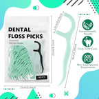 Baderke 200 Count Floss Picks Bulk Non Breakable Tooth Picks Flosser Dental Floss Sticks for Adults Teeth Cleaning Dental Flossers for Family Pack Travel (Light Green)