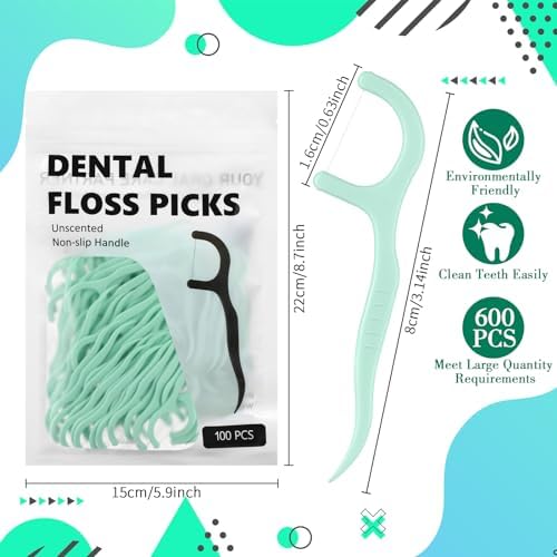 Baderke 200 Count Floss Picks Bulk Non Breakable Tooth Picks Flosser Dental Floss Sticks for Adults Teeth Cleaning Dental Flossers for Family Pack Travel (Light Green)