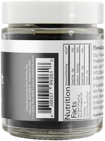 Viva Doria Hawaiian Black Lava Sea Salt, Fine Grain, Lava Salt, 5 Oz Glass Jar