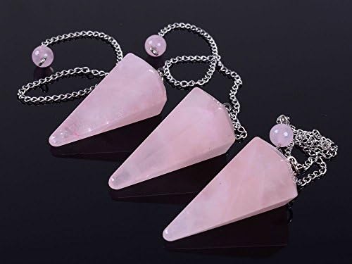 Justinstones Natural Rose Quartz Crystal Gemstone Hexagonal Pointed Reiki Chakra Pendant Pendulum