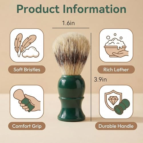 Green Shaving Brushes for Men With Soft Bristles and Resin Handle for Rich Lathering With Soap or Cream in Bowl or Mug for Home Bathroom Travel Kit
