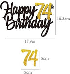 Happy 74th Birthday Cake Toppers Glitter 74th Anniversary Cake Topper 74 Years Loved Bday Decorations 74 Gold Birthday Cake Decorations Seventy-four Party Supplies for Women Men(Black Gold)