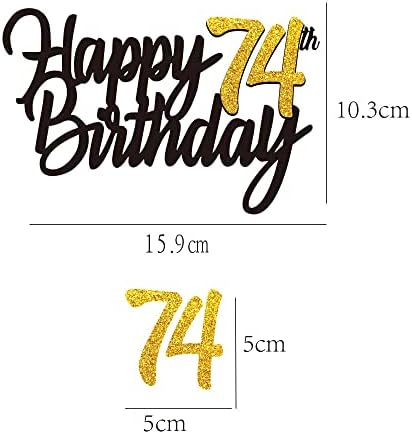Happy 74th Birthday Cake Toppers Glitter 74th Anniversary Cake Topper 74 Years Loved Bday Decorations 74 Gold Birthday Cake Decorations Seventy-four Party Supplies for Women Men(Black Gold)