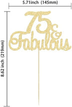 Gyufise 1Pcs 75 & Fabulous Cake Topper Gold Glitter Seventy Five and Fabulous Cake Toppers Happy 75th Birthday Cake Pick for 75th Wedding Anniversary Birthday Party Cake Decorations Supplies