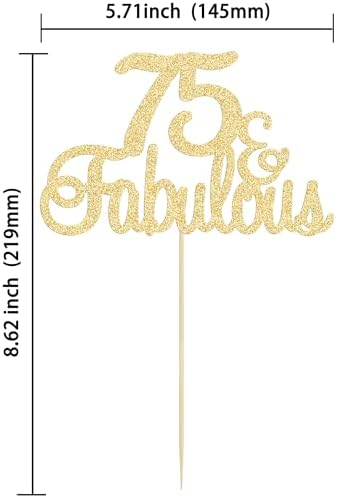 Gyufise 1Pcs 75 & Fabulous Cake Topper Gold Glitter Seventy Five and Fabulous Cake Toppers Happy 75th Birthday Cake Pick for 75th Wedding Anniversary Birthday Party Cake Decorations Supplies