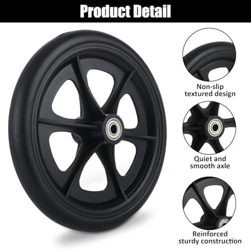 2 Pcs Walker Wheels Replacement 8 Inch Solid Wheelchair Front Wheels, Anti-Slip Rollator Replacement Wheels for Wheelchairs, Rollators, Walkers