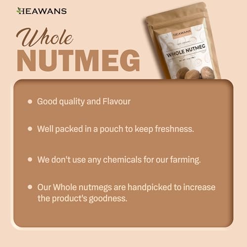 Heawans Organic Whole Nutmeg 2 oz, Premium Grade USDA certified.