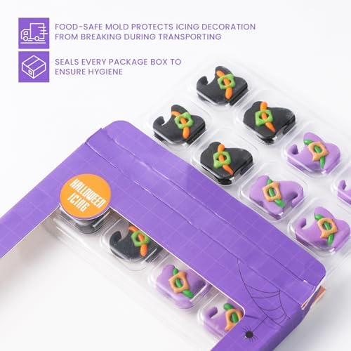 Edible Halloween Cake Decorations, 16 pcs Edible Witch Hats, Violet, and Black Witch Hats for Cupcakes Toppers, Cookies, Macarons, and Ice Cream